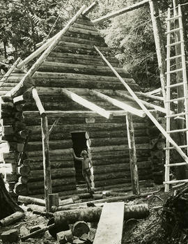 Boy in cabin doorway