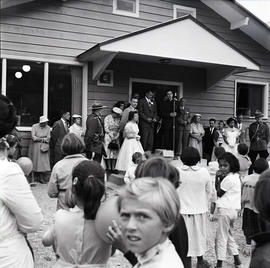 Crowd in front of building