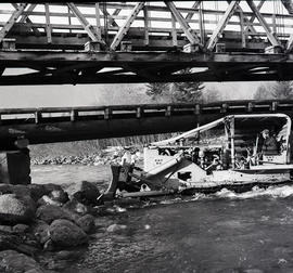 Truck under bridge