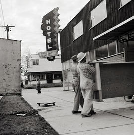 Moving furniture outside the Chieftain Hotel