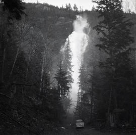 Waterfall and car