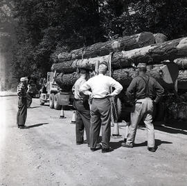 Men and logging truck